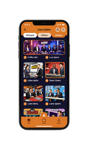 Smartphone mit Vox Casino Live-Casino-Interface im Comic-Stil mit orangen UI-Elementen