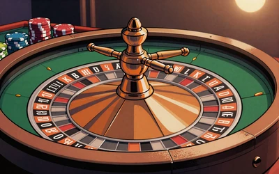 Europ&auml;isches Roulette-Rad mit einfacher Null auf gruennem Spieltisch im Comic-Stil bei Vox Casino