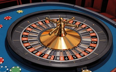 Amerikanisches Roulette-Rad mit Doppel-Null auf blauem Tisch im Comic-Stil bei Vox Casino