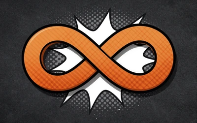 Oranges Unendlichkeits-Symbol f&uuml;r grenzenlose Krypto-Zahlungen im Comic-Stil bei Vox Casino