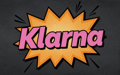 Klarna Sofort&uuml;berweisung Logo im Comic-Stil mit pinken Akzenten auf dunklem Hintergrund bei Vox Casino